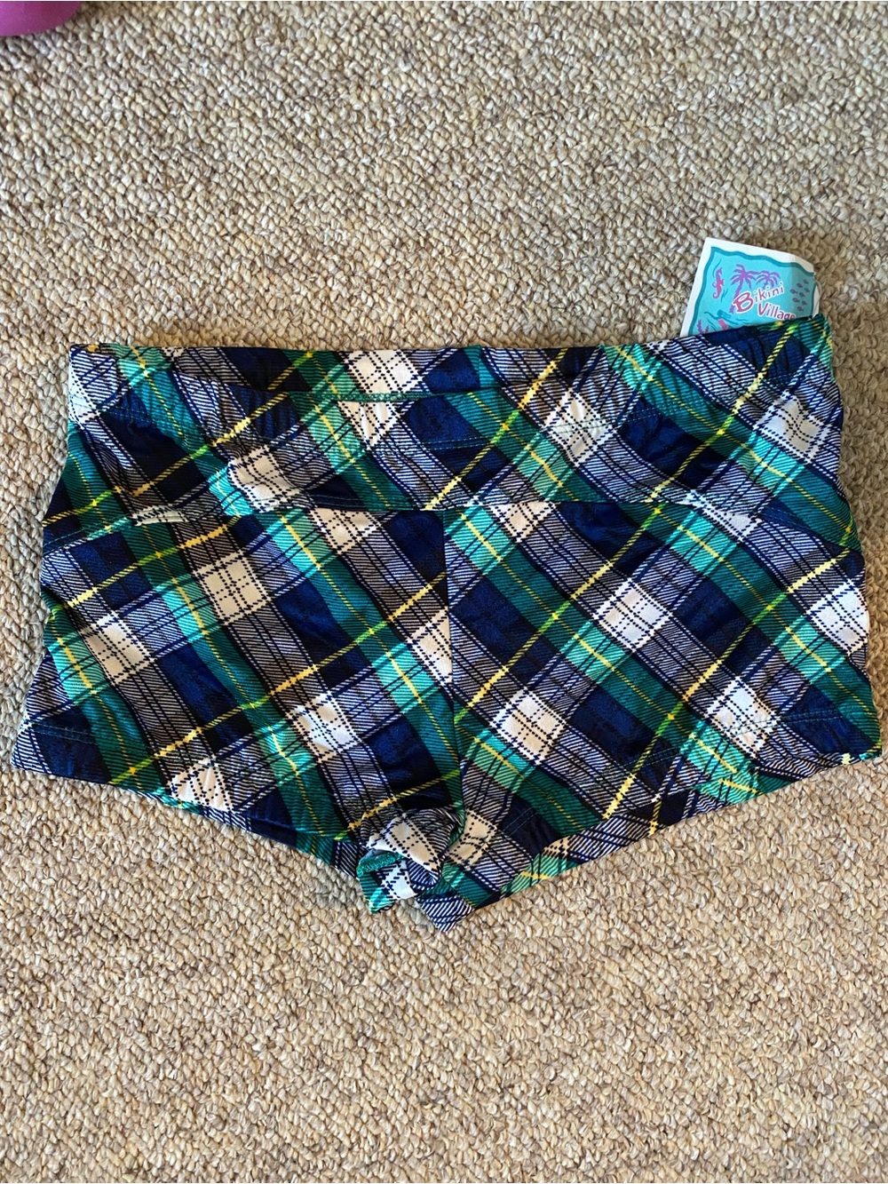 VINTAGE 80s/90s bikini village plaid women’s high waist swim bottoms | Size XS